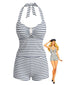 Schwarzes 40er Gestreiftes Tankini-Set mit Cutout und Strukturiert