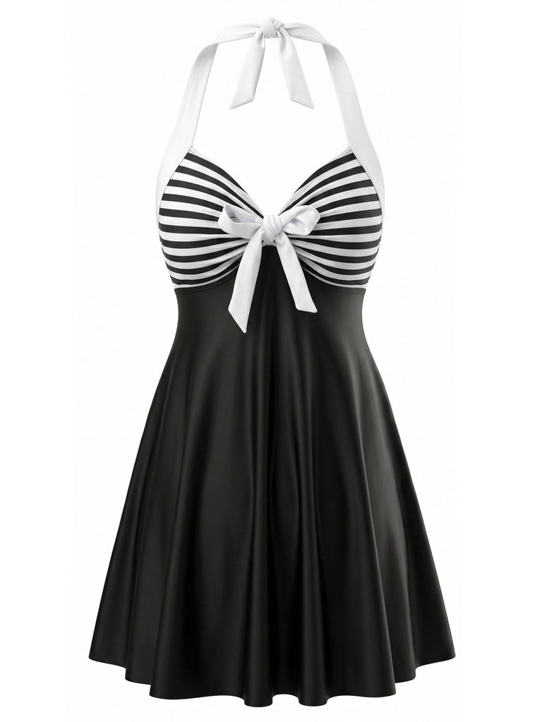 Schwarzes 40er Tankini-Set mit Neckholder und Schleife