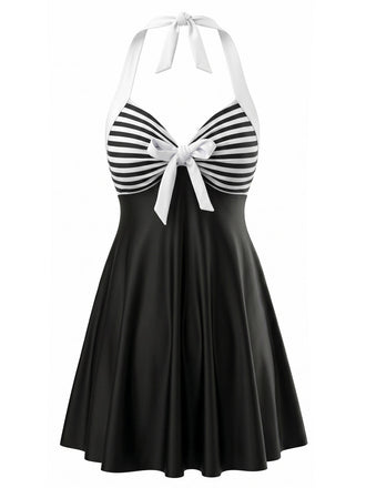 Schwarzes 40er Tankini-Set mit Neckholder und Schleife
