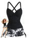Schwarzes 50er Tankini-Set mit gerafft und Palmen
