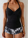 Schwarzes 50er Tankini-Set mit gerafft und Palmen