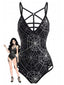 [Vorverkauf] Schwarzer 50er Gothic-Badeanzug mit Spinnennetz-Print