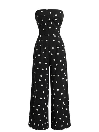 Schwarzer 50er Jumpsuit mit Polka-Dots und trägerlos