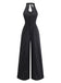 Schwarzer 50er Ärmelloses Jumpsuit mit Neckholder und Knopf