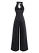 Schwarzer 50er Ärmelloses Jumpsuit mit Neckholder und Knopf