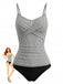 Schwarzes 50er Tankini-Set mit Spaghettiträger und Streifen