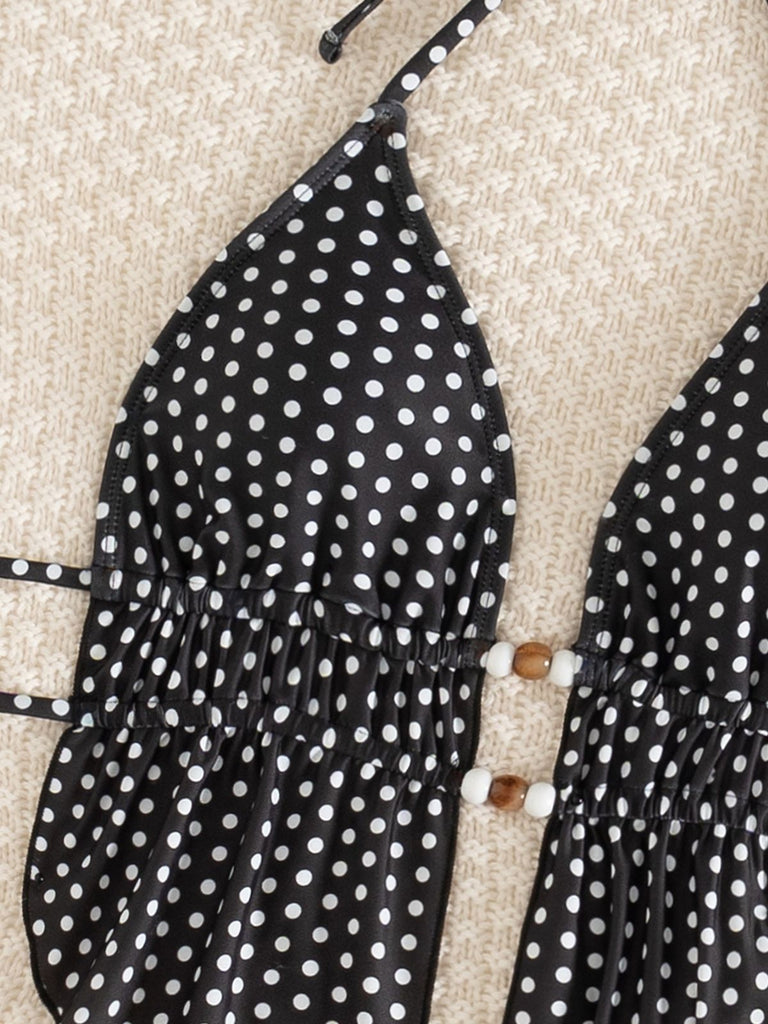 Schwarzes 60er Tankini-Set mit Polka-Dots und Neckholder