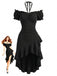 Schwarzes 60er schulterfreies Kleid mit Puffärmel und Rüschen