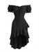 Schwarzes 60er schulterfreies Kleid mit Puffärmel und Rüschen