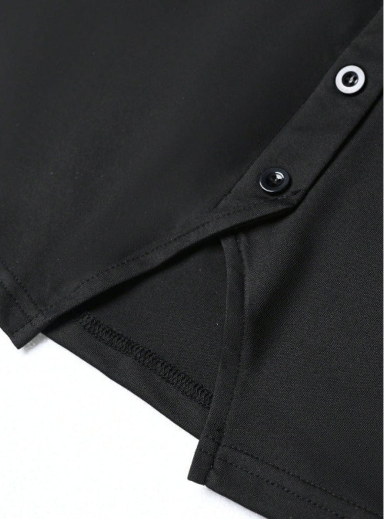 Schwarze 60er Bluse mit V-Ausschnitt und Patchwork