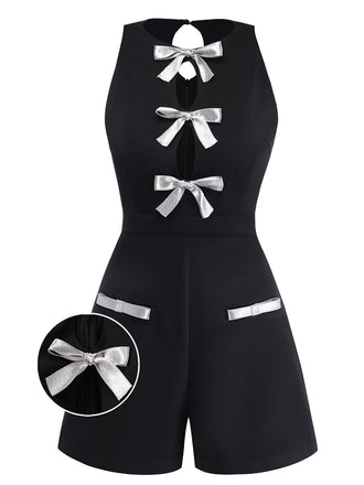 Schwarzer 80er Ärmelloses Romper mit Neckholder und Schleife