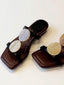Vintage Sandalen mit Muscheldetail und niedrigem Blockabsatz