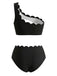 Schwarzes & Weißes 50er Bikini-Set & Shorts mit One-Shoulder