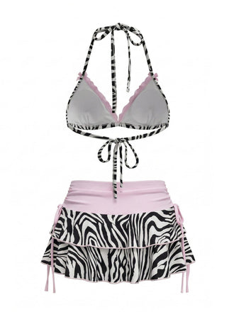 Schwarzes & Weißes 50er Bikini-Set mit Streifen und Zebra
