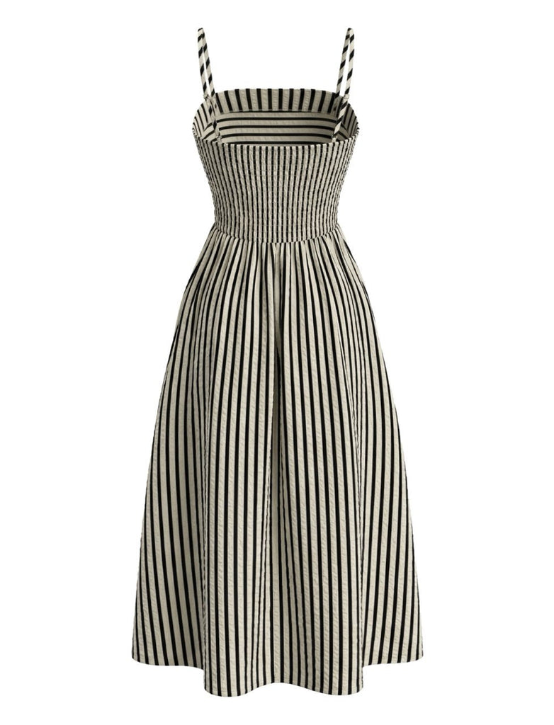 Schwarz & Creme 1950er Spaghetti Gurt Streifen Kleid