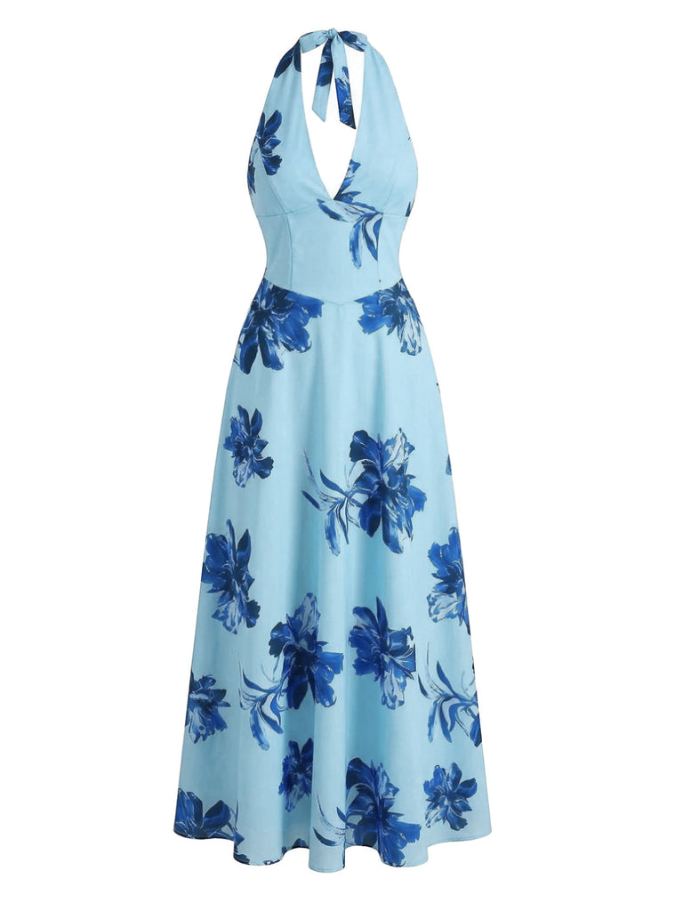Geblümtes Kleid mit V-Ausschnitt aus den 1930er Jahren – Vintage-Kleid, Retro-Mode