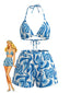 1940er Abstrakt Bedruckt Halter Bikini Set & Cover-Up