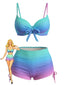 1960er Farbverlauf Schnürung Badeshorts Bikini Set