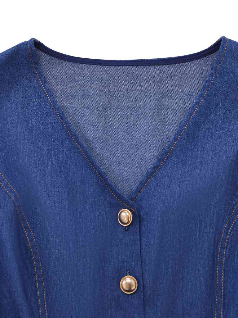 Ärmelloses Meerjungfrauenkleid aus blauem Denim im Stil der 1930er Jahre