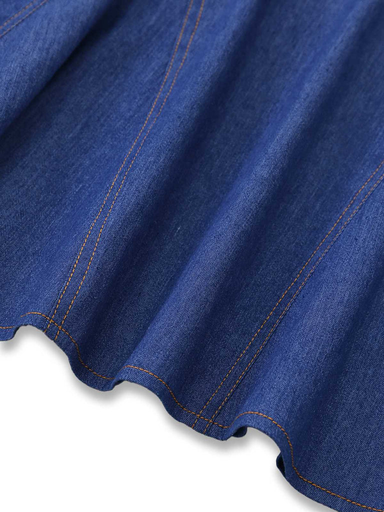 Ärmelloses Meerjungfrauenkleid aus blauem Denim im Stil der 1930er Jahre