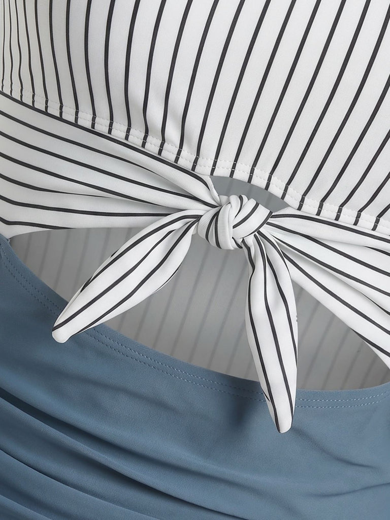 Blauer 30er Badeanzug mit Hohe Taille und Streifen
