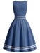 Blaues 40er Sailor-Kleid mit Kontrastbesatz und Taschen