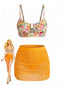 60er Tankini-Set mit Blumen und U-Metallschnalle