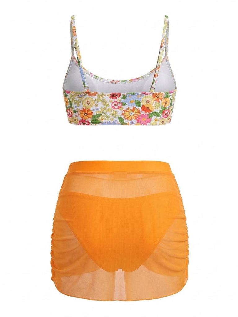 60er Tankini-Set mit Blumen und Hohe Taille
