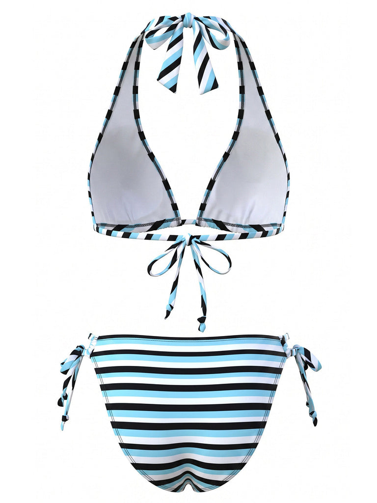 Blaues 40er Tankini-Set mit Neckholder und Bindeband