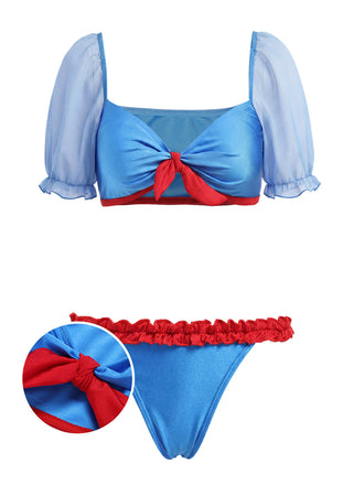 Blaues 50er Bikini-Set mit Herzausschnitt und Schleife