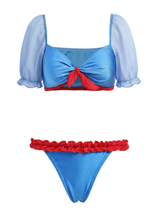 Blaues 50er Bikini-Set mit Herzausschnitt und Schleife