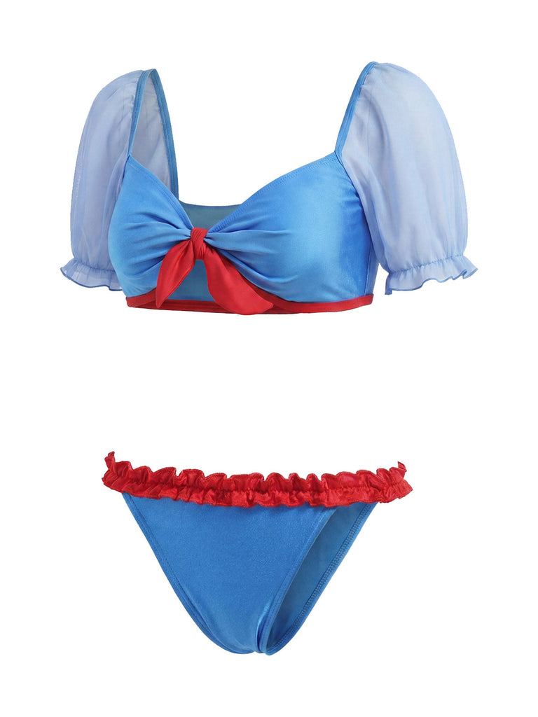Blaues 50er Bikini-Set mit Herzausschnitt und Schleife