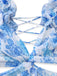 Blaues 50er Maxikleid mit Blumen-Print und Rüschen