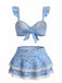 Blaues 50er Bikini-Set mit Blumen und Rüschen