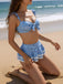 Blaues 50er Bikini-Set mit Blumen und Rüschen