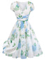 [Vorverkauf] Blaues 50er Swingkleid mit Blumen-Print und V-Ausschnitt