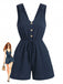 Blauer 50er Romper mit V-Ausschnitt und Knopfleiste