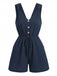 Blauer 50er Romper mit V-Ausschnitt und Knopfleiste