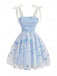 Blaues 60er Kleid mit Spaghettiträger und Schleife