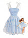 Blaues 60er Kleid mit Spaghettiträger und Schleife