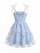 Blaues 60er Kleid mit Spaghettiträger und Schleife