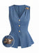 Blaue 60er Weste mit V-Ausschnitt und Knopf