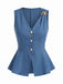 Blaue 60er Weste mit V-Ausschnitt und Knopf