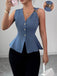 Blaue 60er Weste mit V-Ausschnitt und Knopf