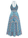 Blaues 70er Boho Midikleid mit Neckholder und Paisley