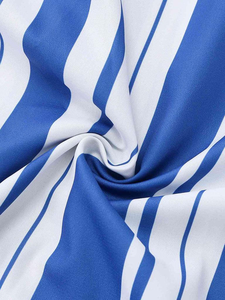 Blau-weiß gestreiftes Midikleid im Stil der 1950er Jahre mit Spaghettiträgern