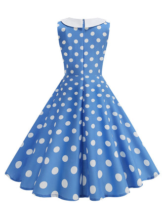 1950er Polka Dot Peter-Pan-Kragen Ärmelloses Kleid