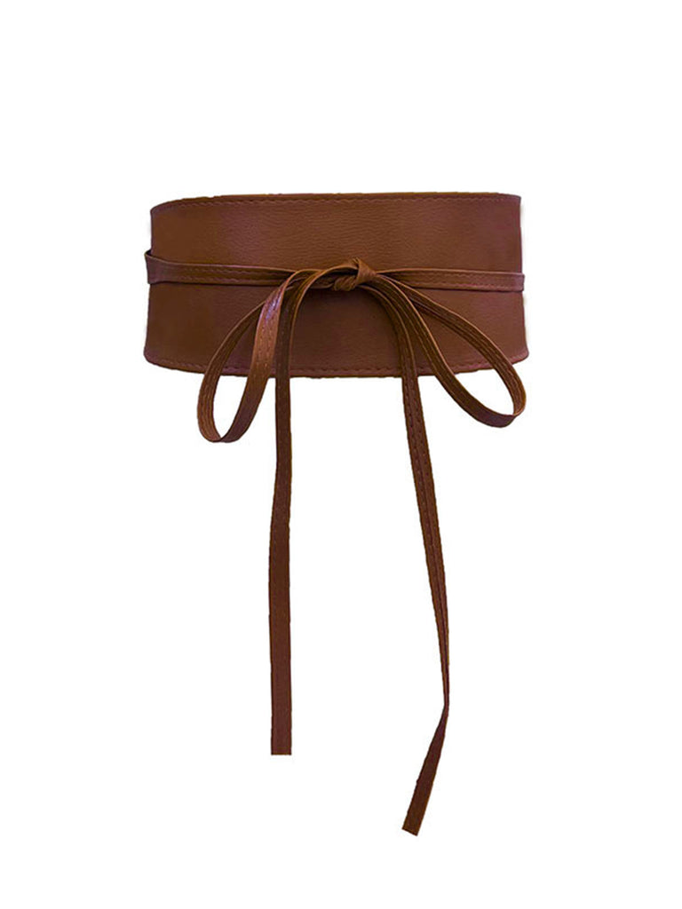 Brauner Vintage-PU-Leder-Schleifen-Breitbund