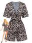 Braun 1940er V-Ausschnitt Leopard Satin Bindung Romper