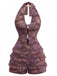Braun Y2k Halter Blumen Gestuft Rüschen Perlen Romper